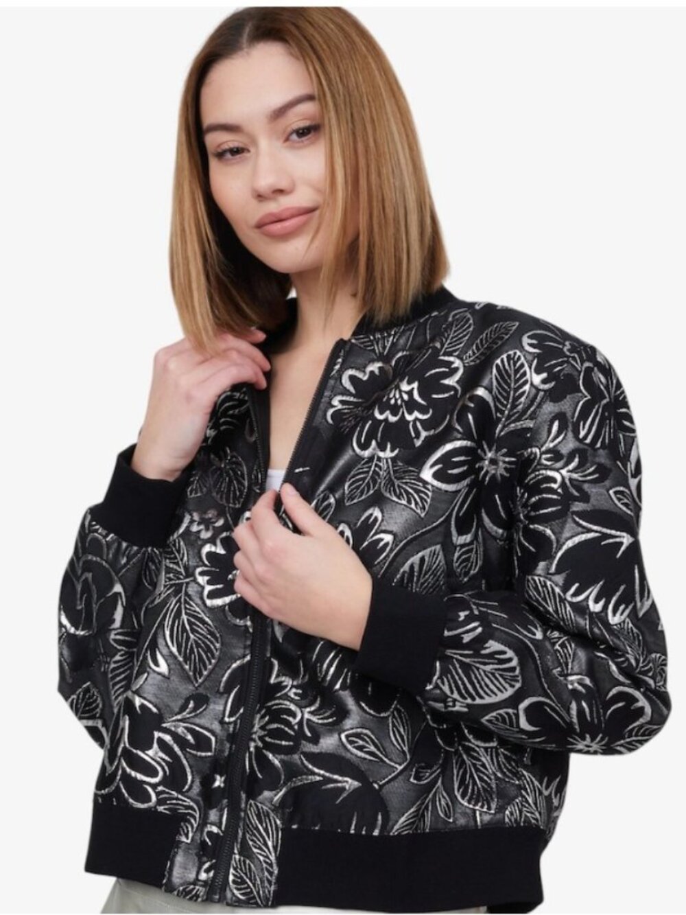 Stacy London Metallic Floral Brocade Reversable Bomber Jacket - Size: XXS - NIP